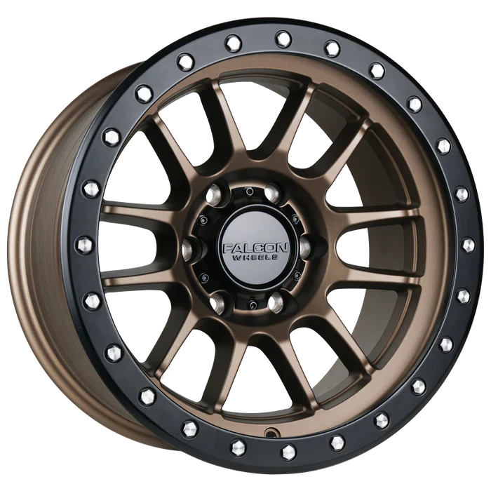 17x9 Falcon Wheels T7 Matte Bronze W/Black Ring Wheel 6x5.5 Bolt Pattern 0mm Offset