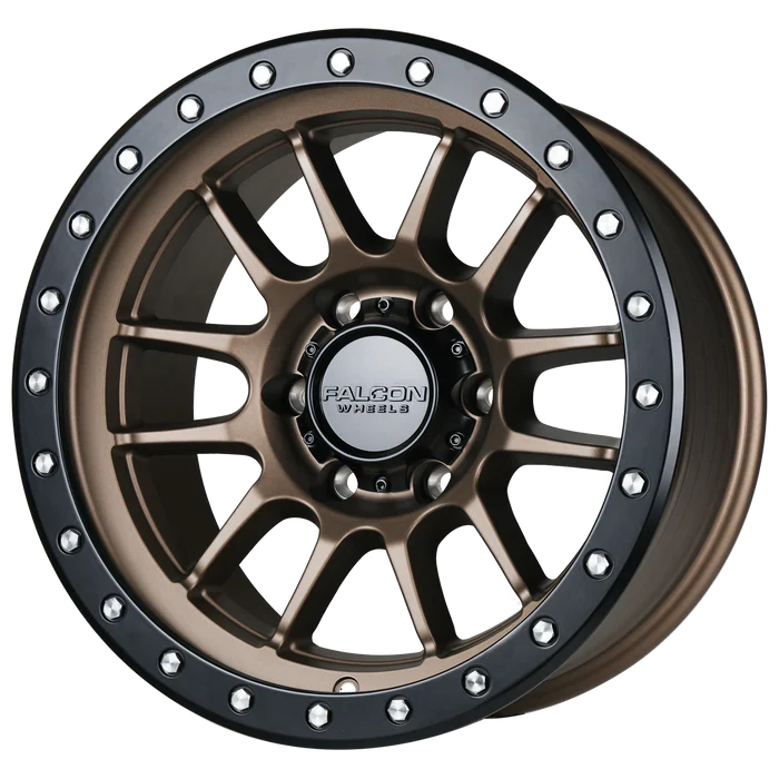 17x9 Falcon Wheels T7 Matte Bronze W/Black Ring Wheel 6x5.5 Bolt Pattern -12mm Offset