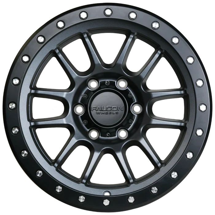 17x9 Falcon Wheels T7 Matte Gunmetal W/Black Ring Wheel 6x5.5 Bolt Pattern 0mm Offset