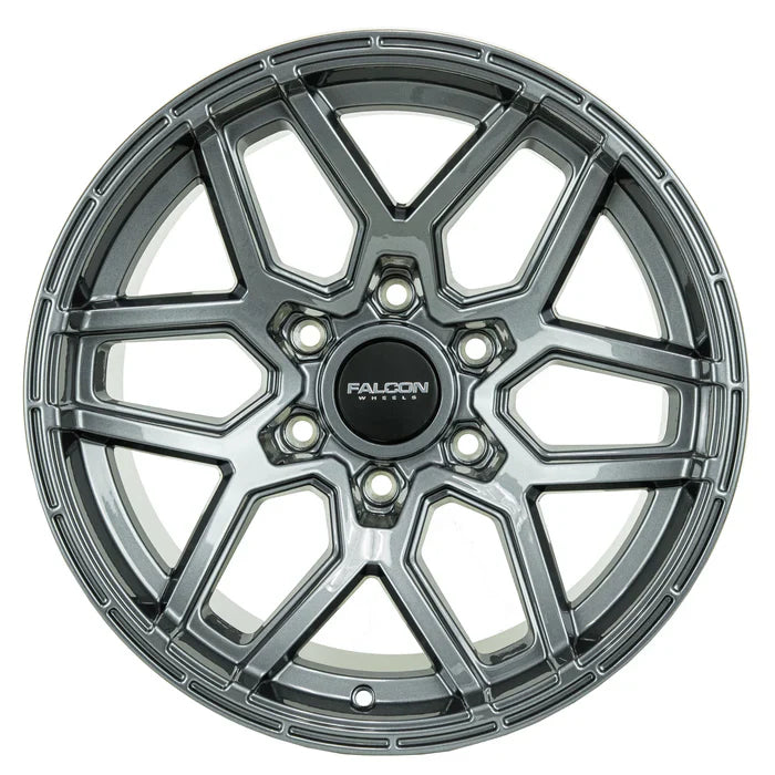 17x9 Falcon Wheels T9 Atlas Full Glossy Gunmetal Wheel 6x5.5 Bolt Pattern -15mm Offset