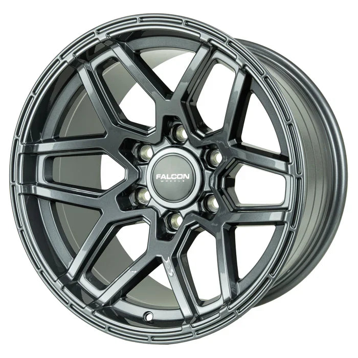 17x9 Falcon Wheels T9 Atlas Full Glossy Gunmetal Wheel 6x5.5 Bolt Pattern -15mm Offset