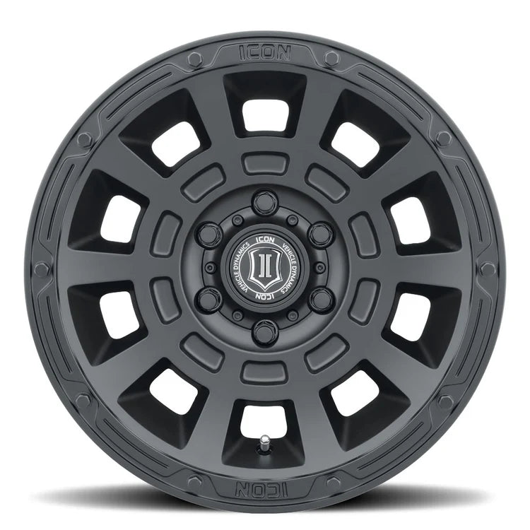 17x8.5 Icon Alloys Thrust Satin Black Wheel 6x5.5 Bolt Pattern 0mm Offset