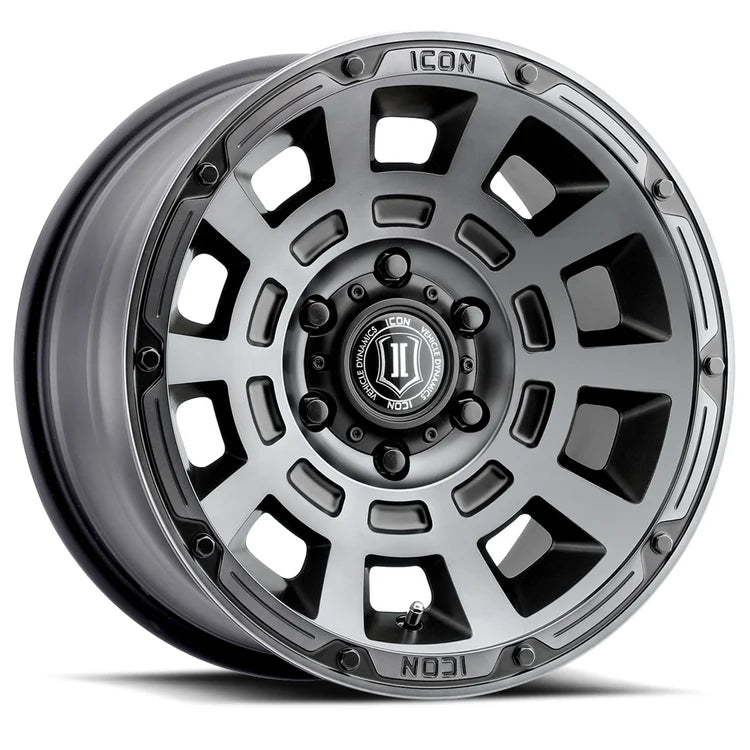 17x8.5 Icon Alloys Thrust Smoked Satin Black Wheel 6x5.5 Bolt Pattern 25mm Offset