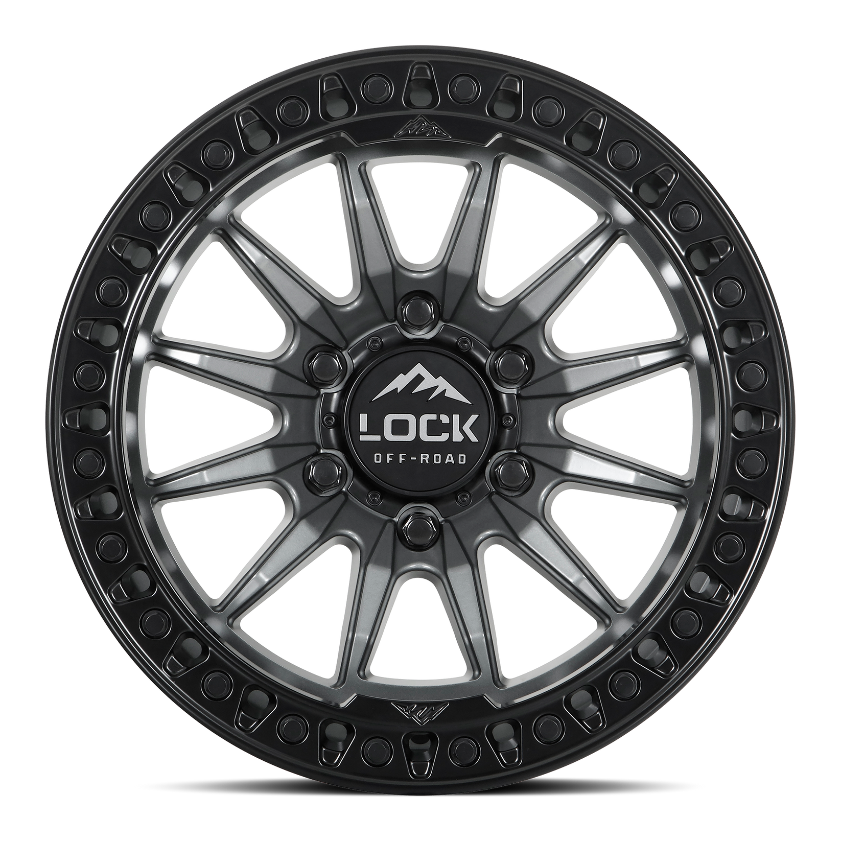20x10 lock off-road trail matte grey w matte black ring wheel 6x5.5 bolt pattern 18mm offset