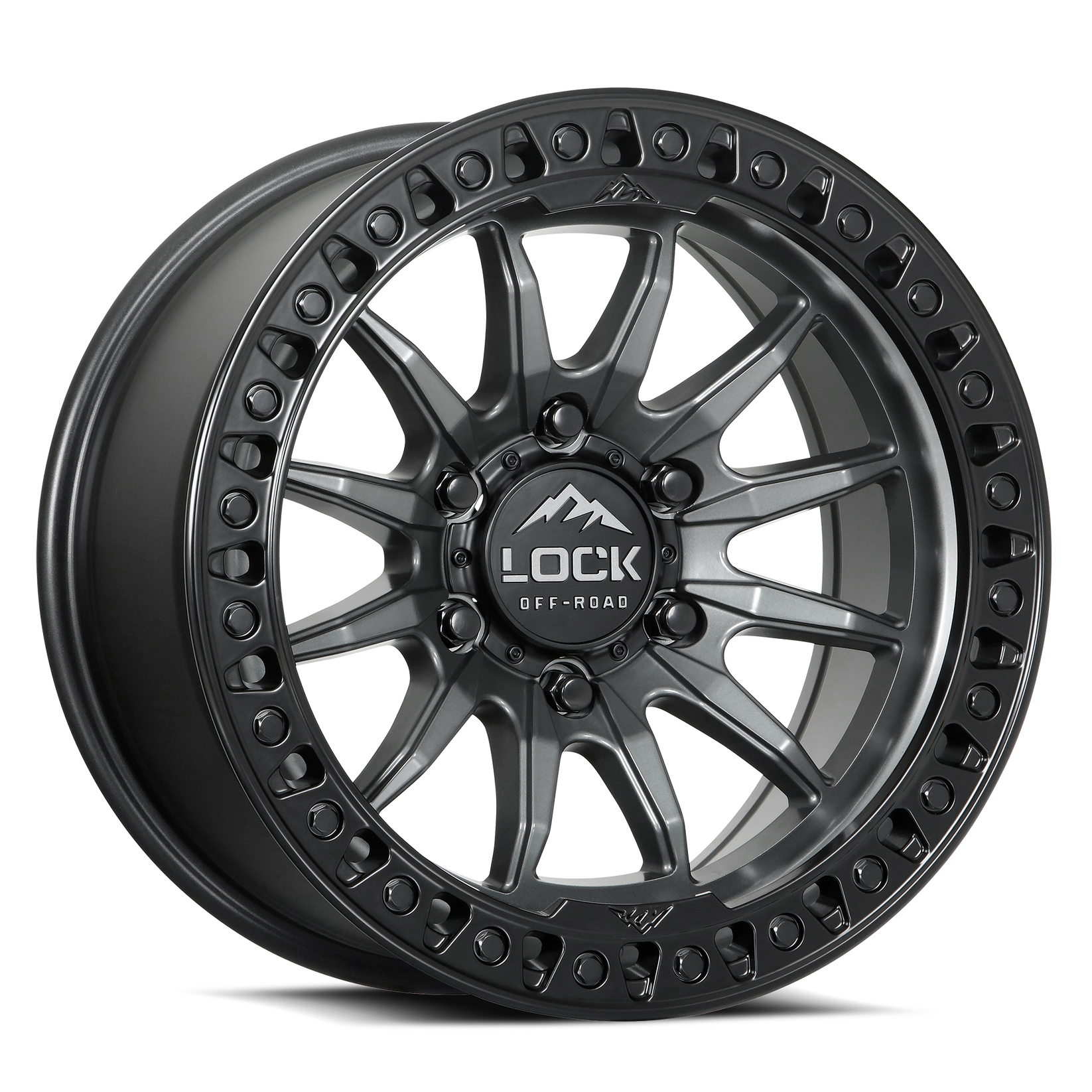 20x10 lock off-road trail matte grey w matte black ring wheel 6x5.5 bolt pattern 18mm offset