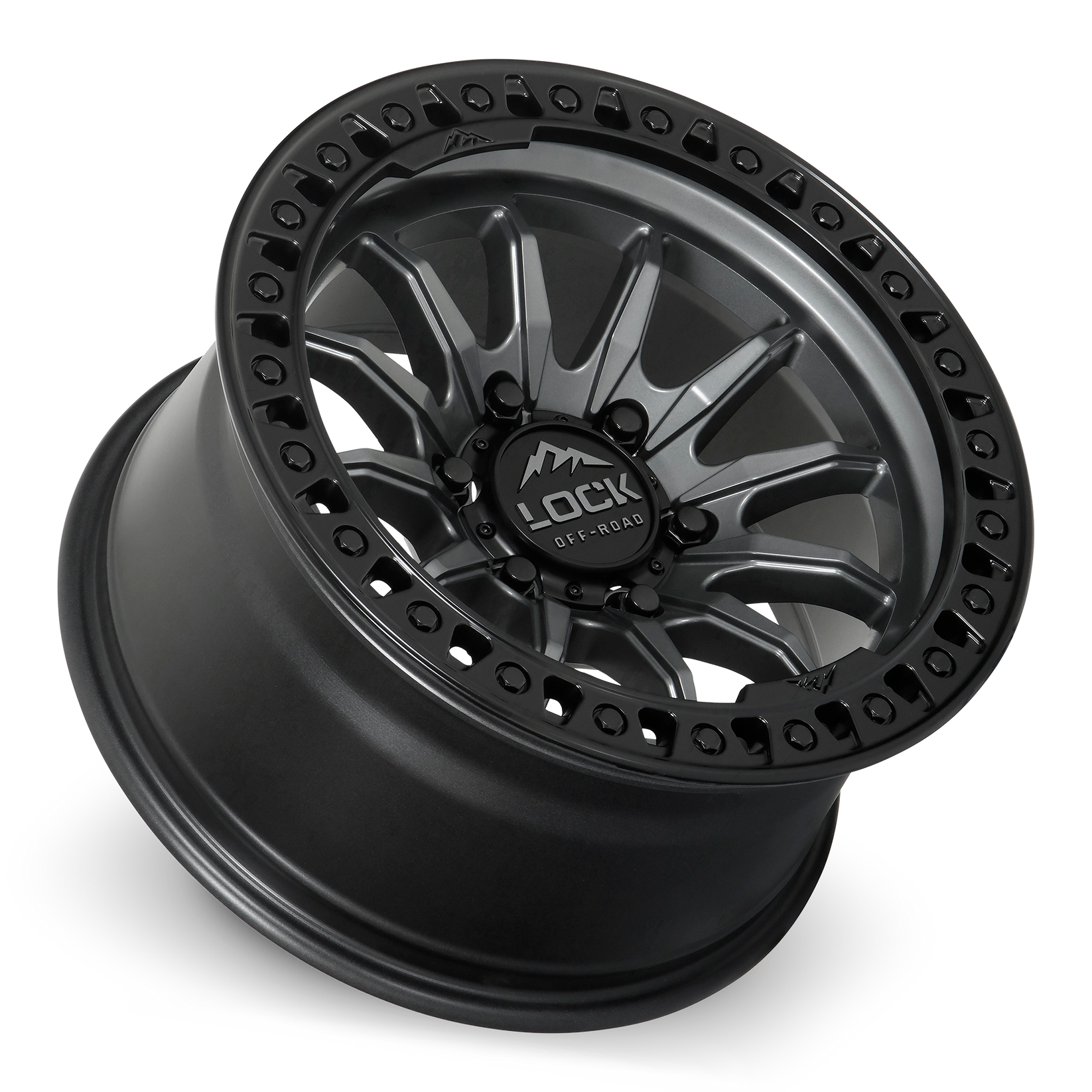 20x9 lock off-road trail matte grey w matte black ring wheel 6x5.5 bolt pattern 1mm offset
