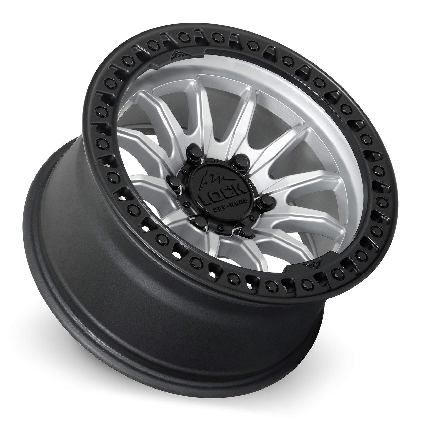 20x9 lock off-road trail matte silver w matte black ring wheel 6x5.5 bolt pattern 20mm offset