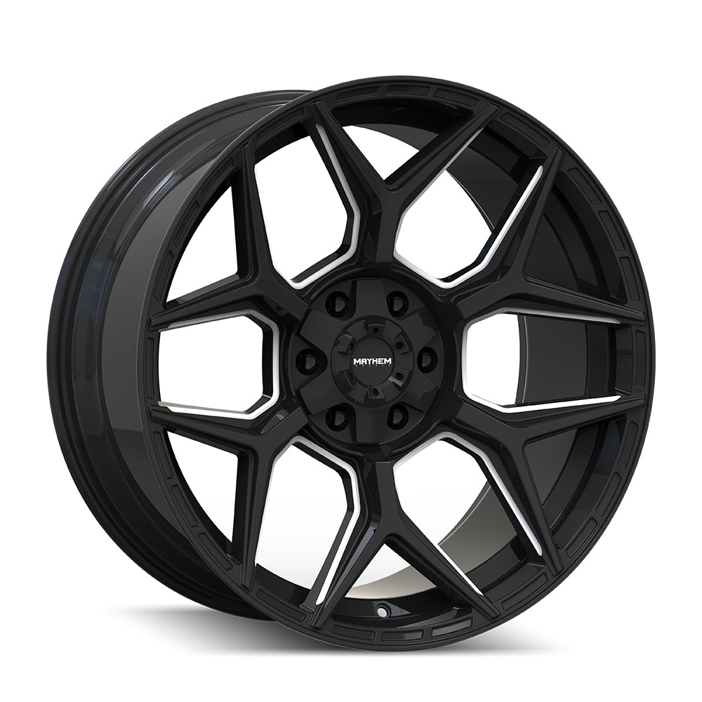 22x10 Mayhem Vanquish Gloss Black Milled Wheel 6x5.5 Bolt Pattern -19mm Offset