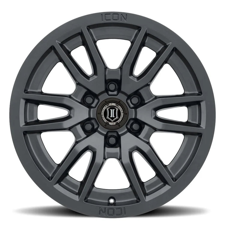 17x8.5 Icon Alloys Vector 6 Satin Black Wheel 6x5.5 Bolt Pattern 0mm Offset