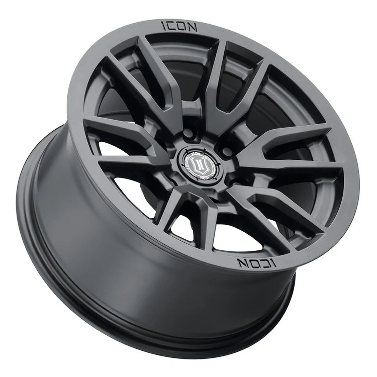 17x8.5 Icon Alloys Vector 6 Satin Black Wheel 6x5.5 Bolt Pattern 0mm Offset