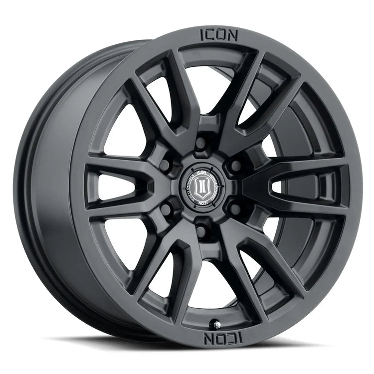 17x8.5 Icon Alloys Vector 6 Satin Black Wheel 6x5.5 Bolt Pattern 25mm Offset