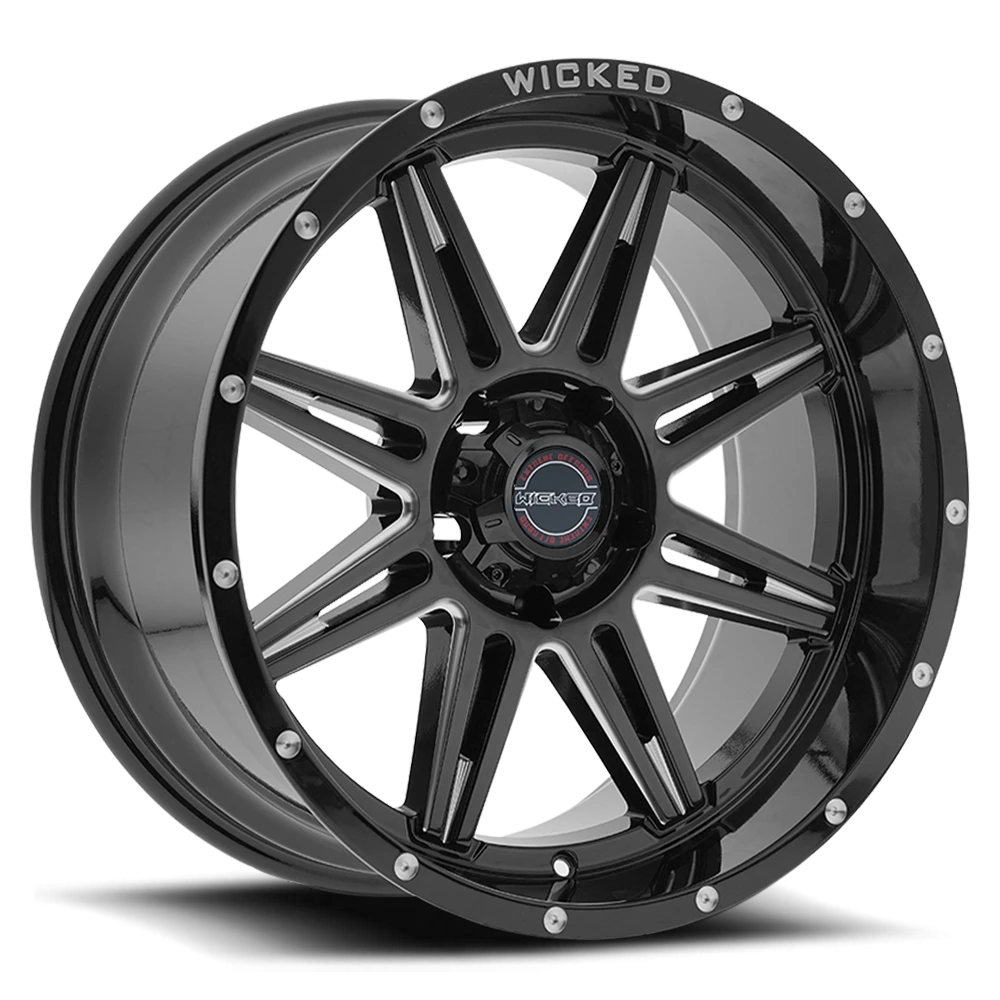 20x10 Wicked Off-Road W905 Gloss Black Milled Rivets Wheel 6x5.5 Bolt Pattern -24mm Offset