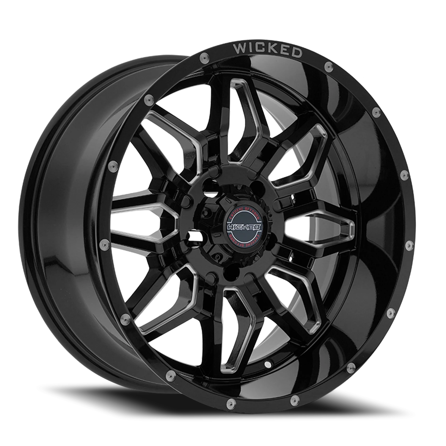 20x9 Wicked Off-Road W909 Gloss Black Milled Wheel 6x5.5 Bolt Pattern 0mm Offset
