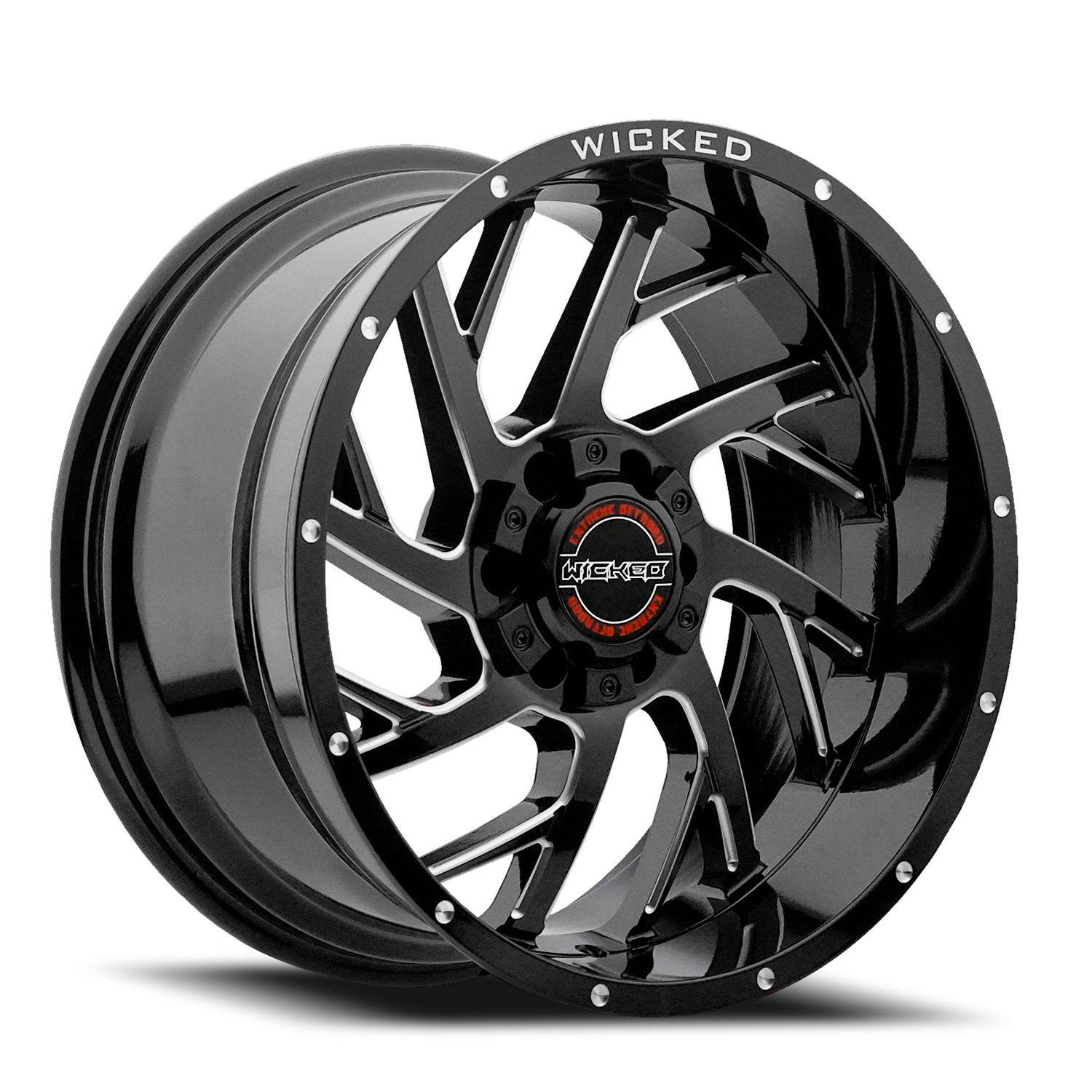 20x9 Wicked Off-Road W930 Gloss Black Milled Wheel 6x5.5 Bolt Pattern 0mm Offset