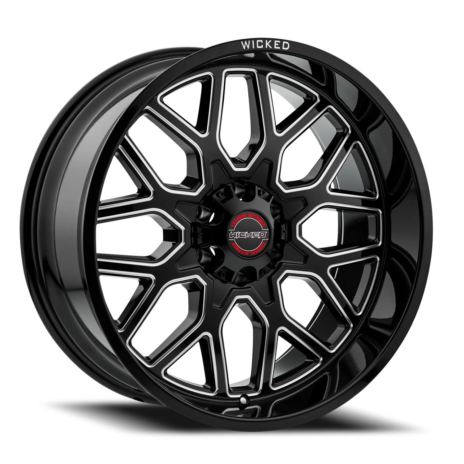20x10 Wicked Off-Road W938 Gloss Black Milled Window Wheel 6x5.5 Bolt Pattern -19mm Offset