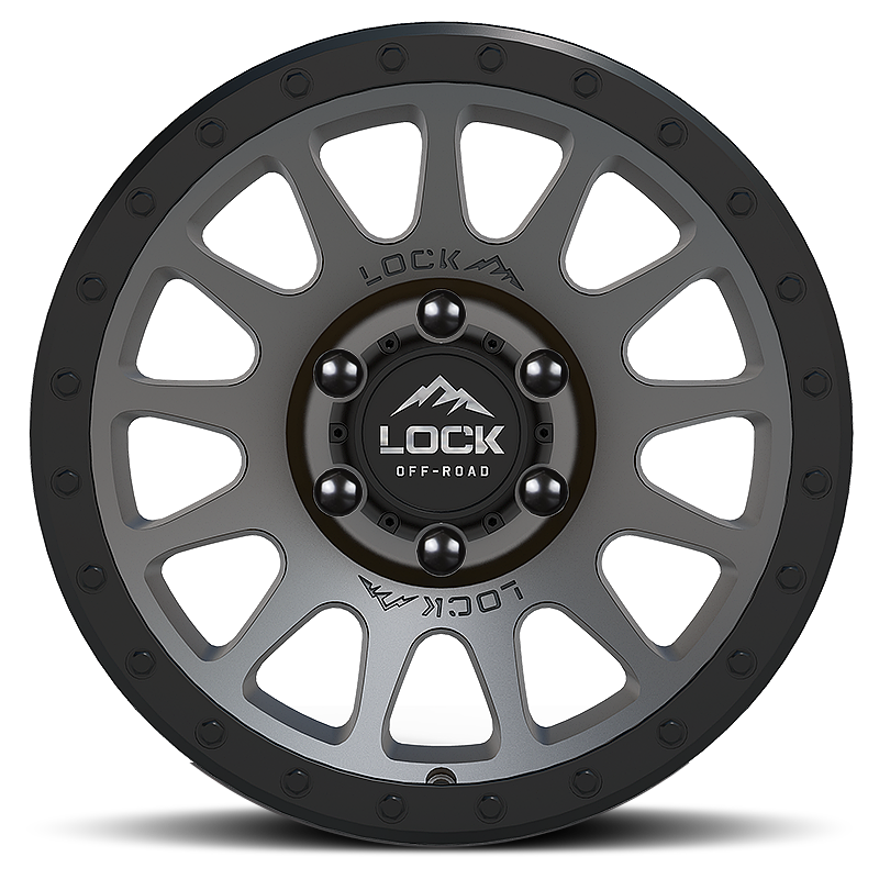20x9 lock off-road yosemite matte grey w matte black ring wheel 6x5.5 bolt pattern 18mm offset