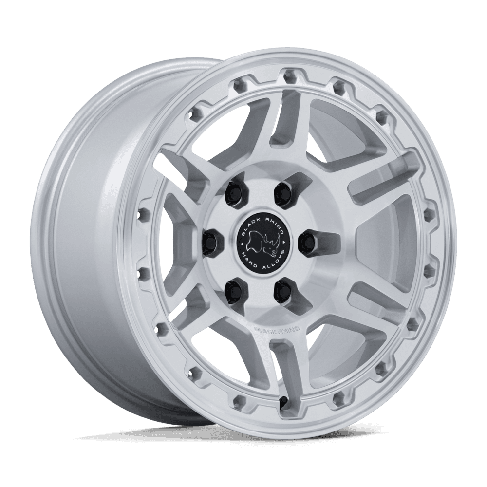 17x8 black rhino hard alloys br039 vanguard gloss silver w machined face wheel 6x5.5 bolt pattern 32mm offset