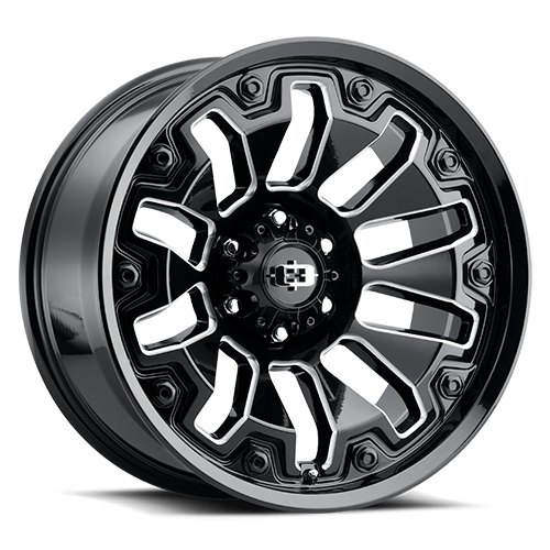 20x10 Vision 362 Armor Gloss Black Milled Spoke with Black Bolt Inserts Wheel 6x5.5 Bolt Pattern -25mm Offset