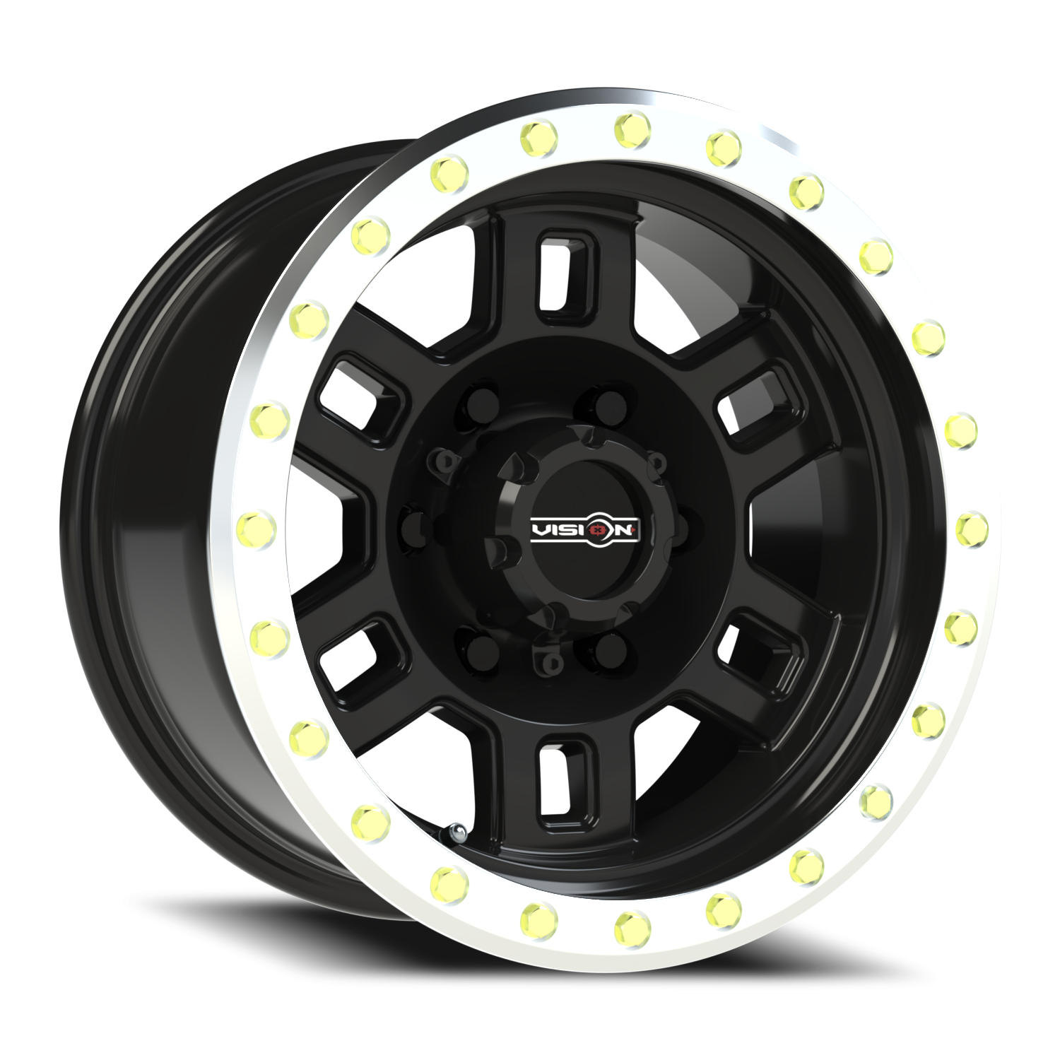 15x8 Vision 398 Manx Gloss Black Machined Lip Wheel 6x5.5 Bolt Pattern -19mm Offset