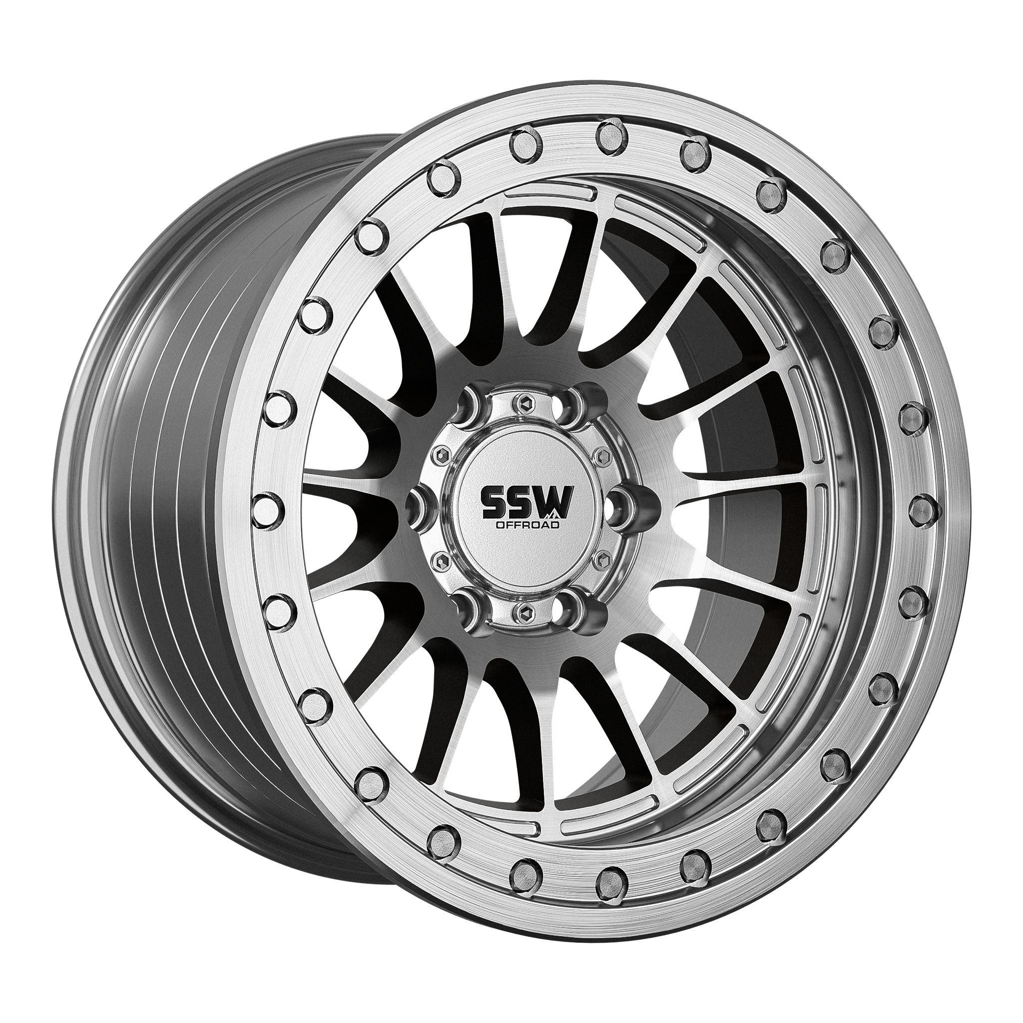 17x9 SSW Offroad Dakar Beadlock Machined Silver Wheel 6x5.5 Bolt Pattern -25 mm Offset