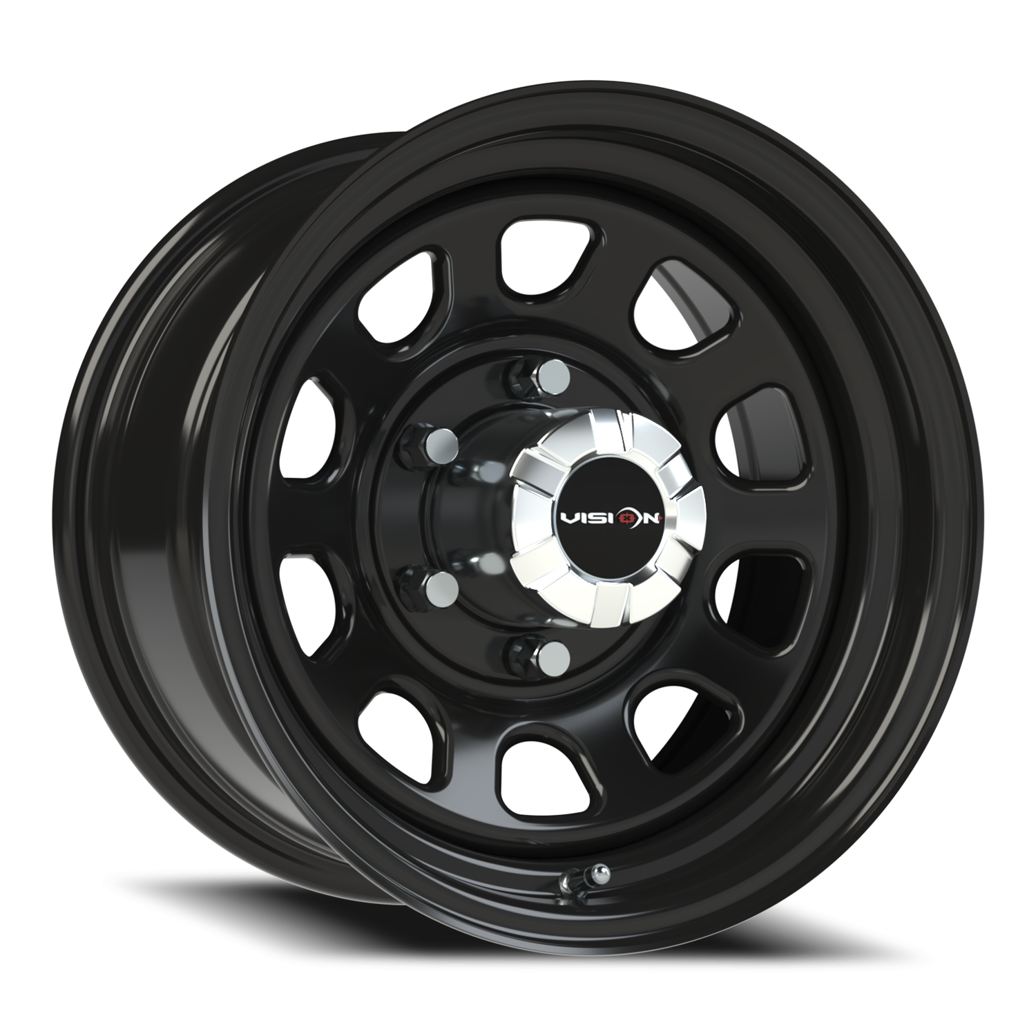 15x8 Vision 84H D Window Gloss Black Wheel 6x5.5 Bolt Pattern -19mm Offset