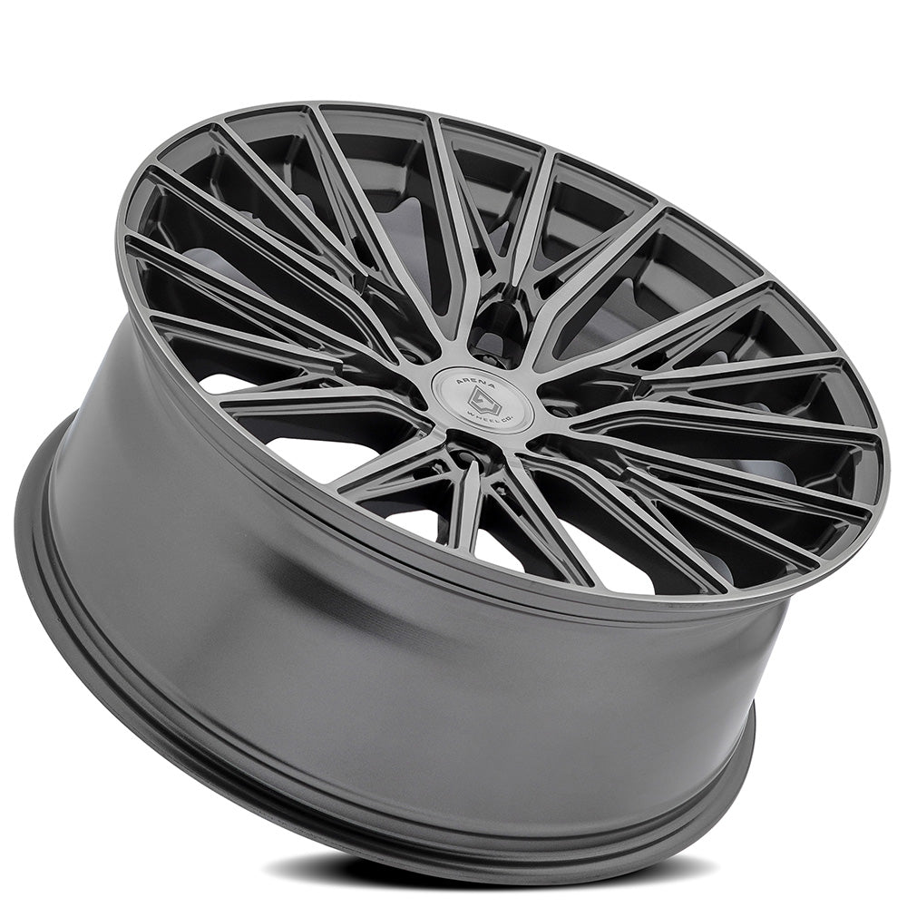 22x9.5 Arena Wheel A124 Finesse Glossy Gun Metal Brushed Face Wheel 6x5.5 Bolt Pattern +25mm Offset