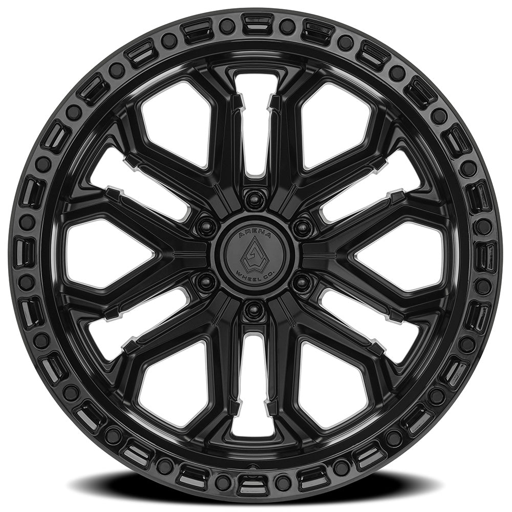20x10 Arena Wheel A125 Jackal Satin Black Center Glossy Black Lip Wheel 6x5.5 Bolt Pattern -18mm Offset