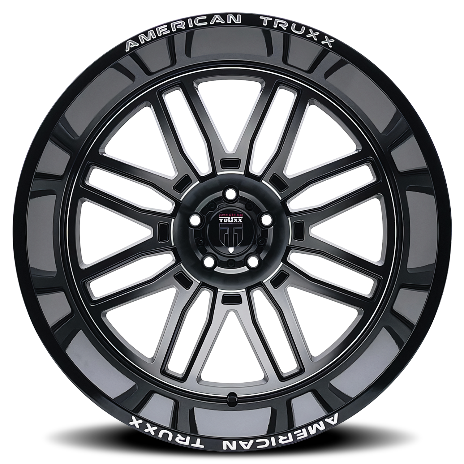 24x14 american truxx restless gloss black milled wheel 6x5.5 bolt pattern 76mm offset