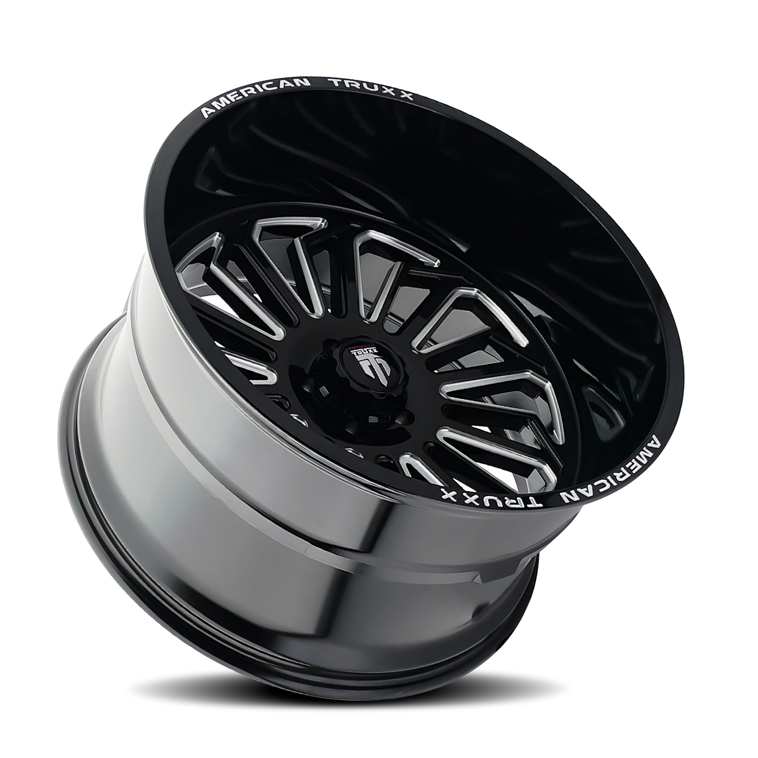 24x14 american truxx butcher gloss black milled wheel 6x5.5 bolt pattern 76mm offset