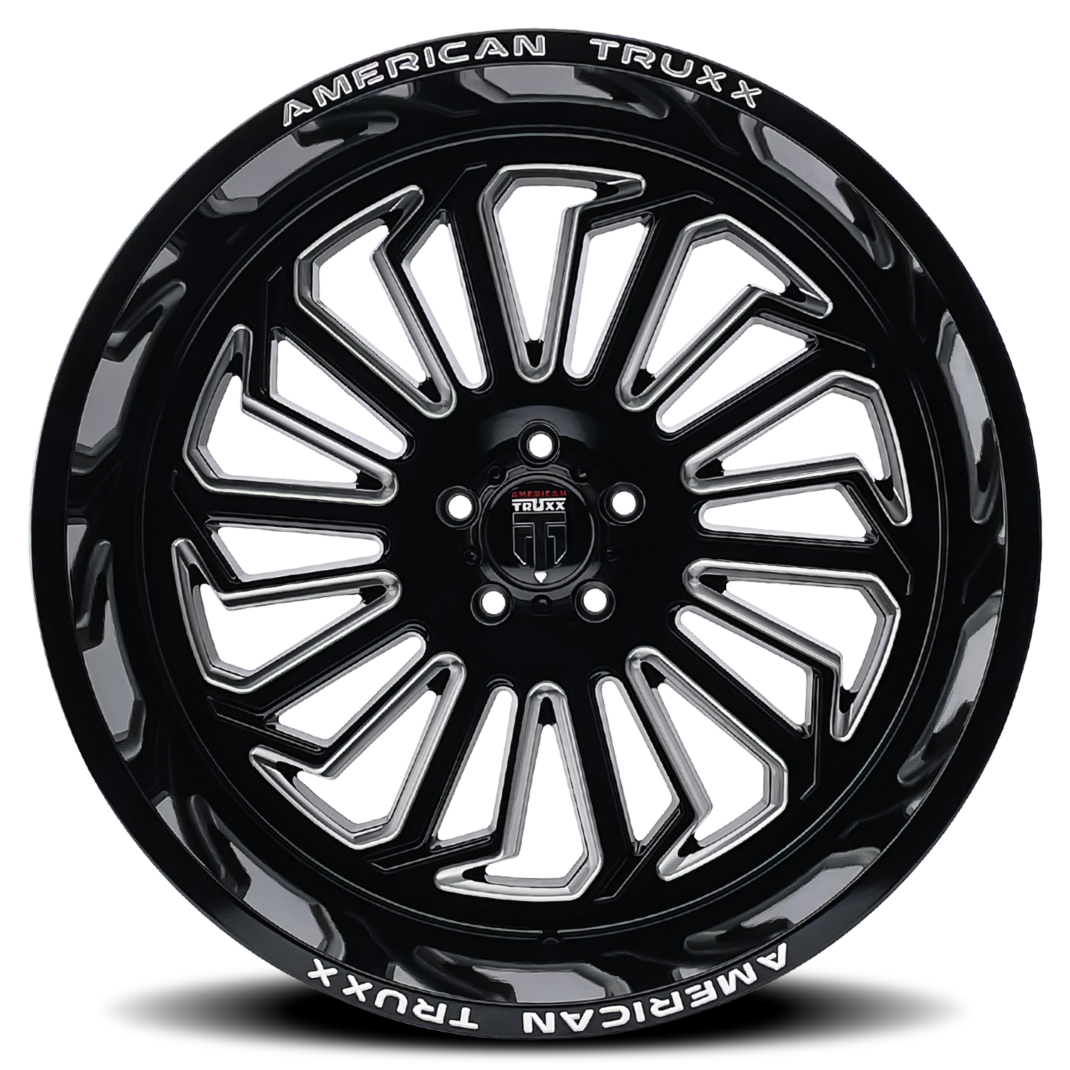 24x14 american truxx butcher gloss black milled wheel 6x5.5 bolt pattern 76mm offset