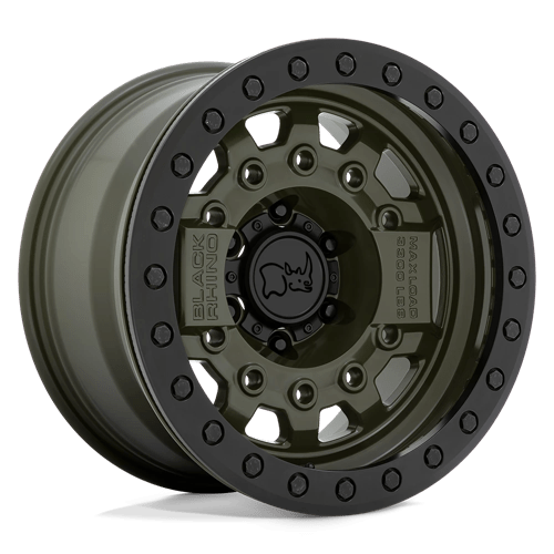 17x8 5 black rhino hard alloys avg avenger olive drab green blk hardware beadlock wheel 6x5.5 bolt pattern 0mm offset