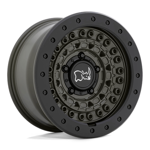17x8 5 black rhino hard alloys bcd barricade olive drab green w blk rock wheel 6x5.5 bolt pattern 0mm offset