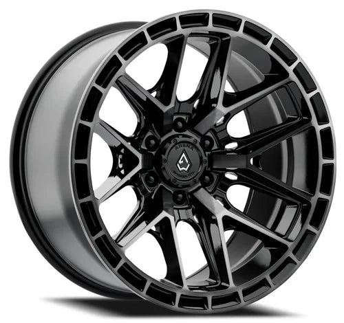 17x9 arena wheel a114 battle glossy black machined ddt face and lip wheel 6x5.5 bolt pattern 12mm offset