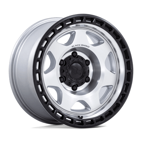 17x8 5 black rhino hard alloys br018 voyager silver machined w m black lip wheel 6x5.5 bolt pattern 10mm offset