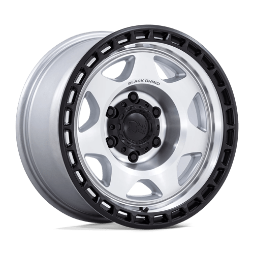17x8 5 black rhino hard alloys br018 voyager silver machined w m black lip wheel 6x5.5 bolt pattern 0mm offset