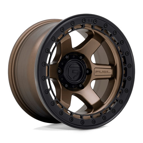 17x8 5 fuel off-road d124 block matte bronze w m black ring beadlock wheel 6x5.5 bolt pattern 0mm offset
