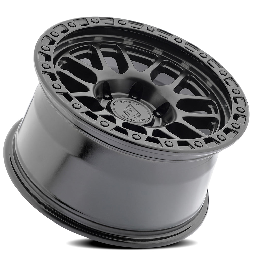 17x8.5 Arena Wheel A119 Boost Satin Black Center Glossy Black Lip Wheel 6x5.5 Bolt Pattern +25mm Offset