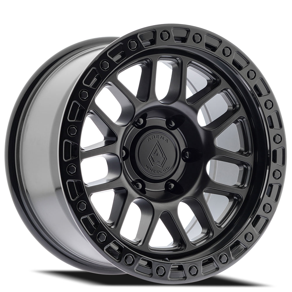 17x8.5 Arena Wheel A119 Boost Satin Black Center Glossy Black Lip Wheel 6x5.5 Bolt Pattern +25mm Offset