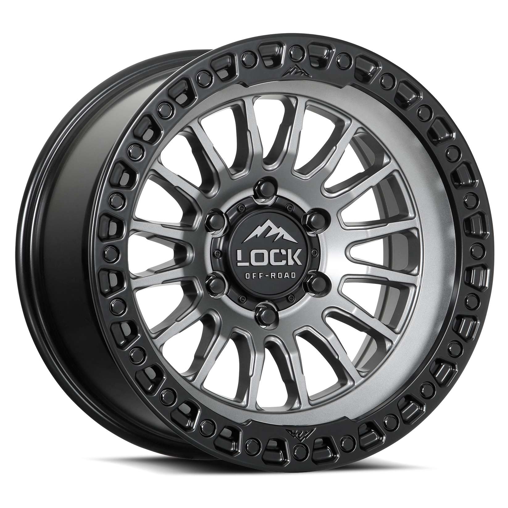 17x9 lock off-road grit matte grey w matte black ring wheel 6x5.5 bolt pattern 12mm offset