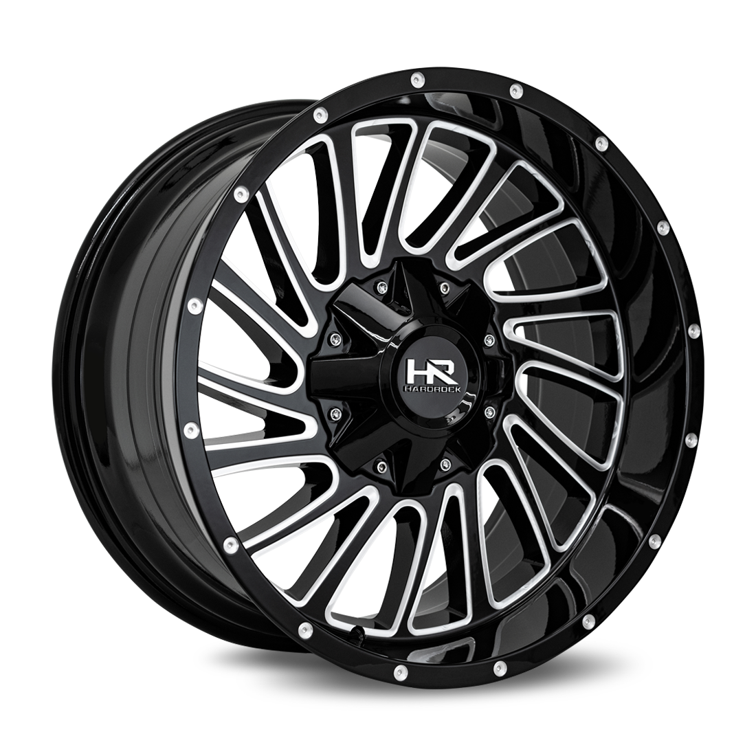 20x9 Hardrock Offroad H708 Overdrive Gloss Black Milled Wheel 6x5.5 Bolt Pattern 0mm Offset