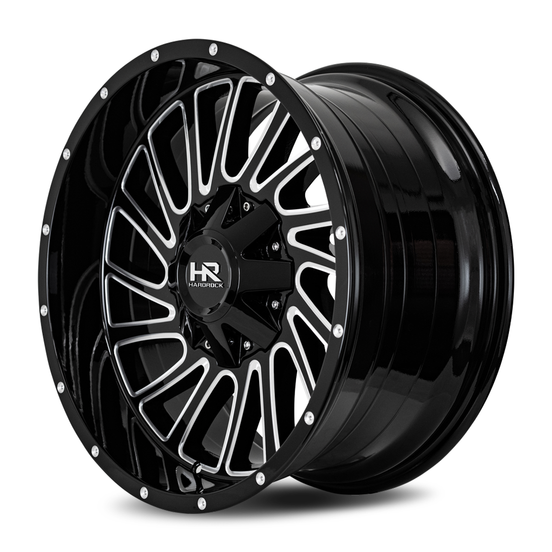 20x9 Hardrock Offroad H708 Overdrive Gloss Black Milled Wheel 6x5.5 Bolt Pattern 0mm Offset