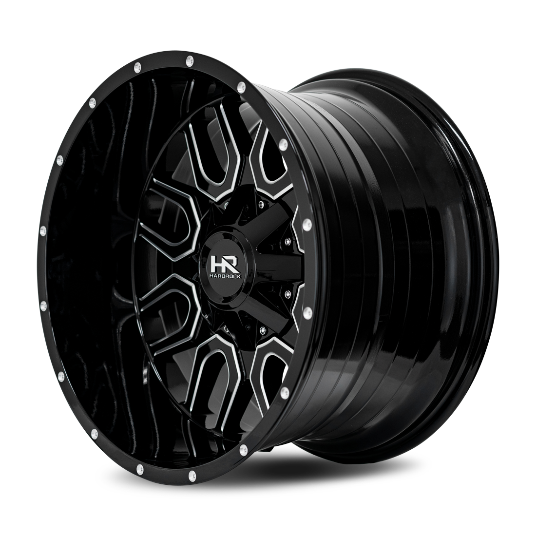 20x12 Hardrock Offroad H709 Commander Gloss Black Milled Wheel 6x5.5 Bolt Pattern -51mm Offset