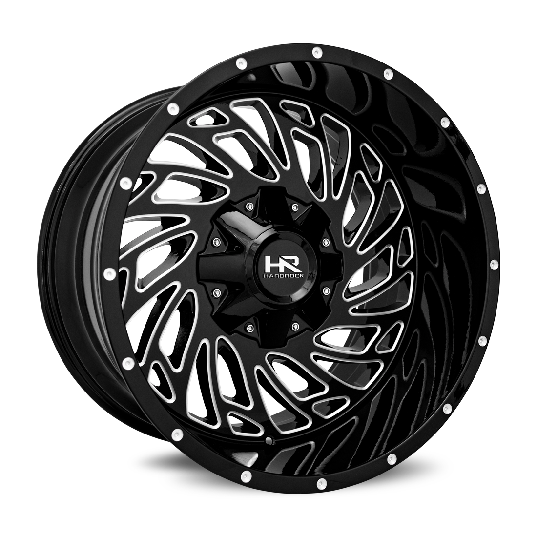 20x12 Hardrock Offroad H710 Attack Gloss Black Milled Wheel 6x5.5 Bolt Pattern -51mm Offset