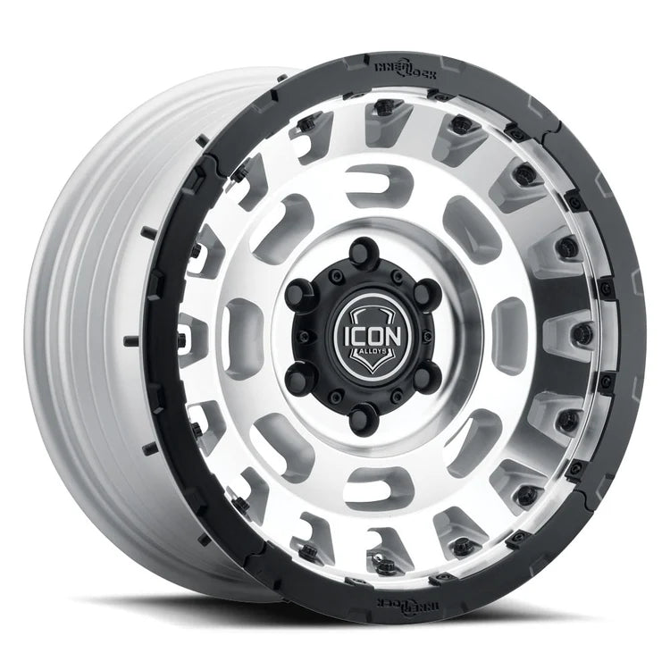 17x8.5 Icon Alloys Hammer Pro Silver Machined Wheel 6x5.5 Bolt Pattern 25mm Offset