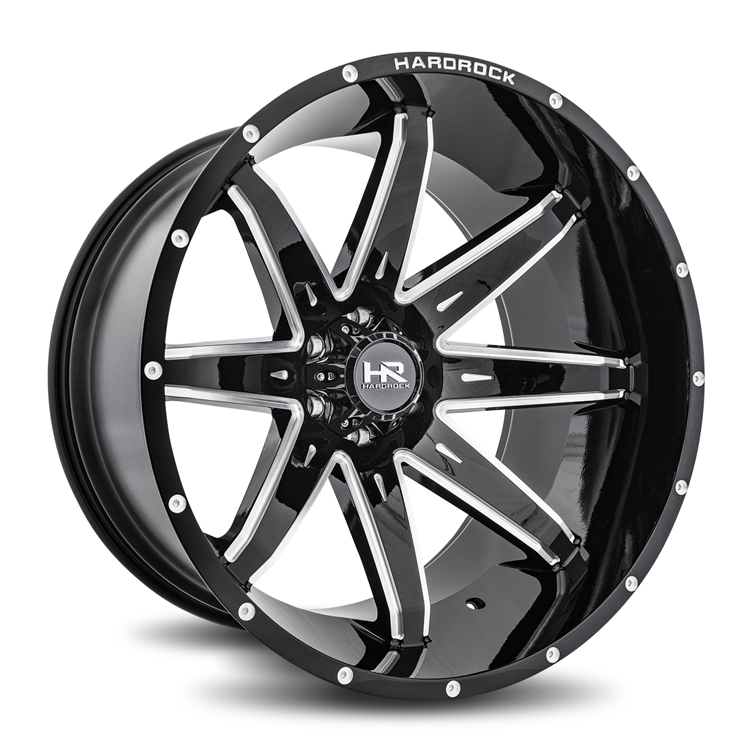 24x14 Hardrock Offroad H502 Painkiller XPosed Gloss Black Milled Wheel 6x5.5 Bolt Pattern -76mm Offset