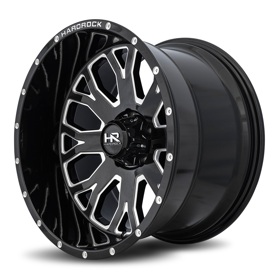 24x12 Hardrock Offroad H504 Slammer XPosed Gloss Black Milled Wheel 6x5.5 Bolt Pattern -44mm Offset