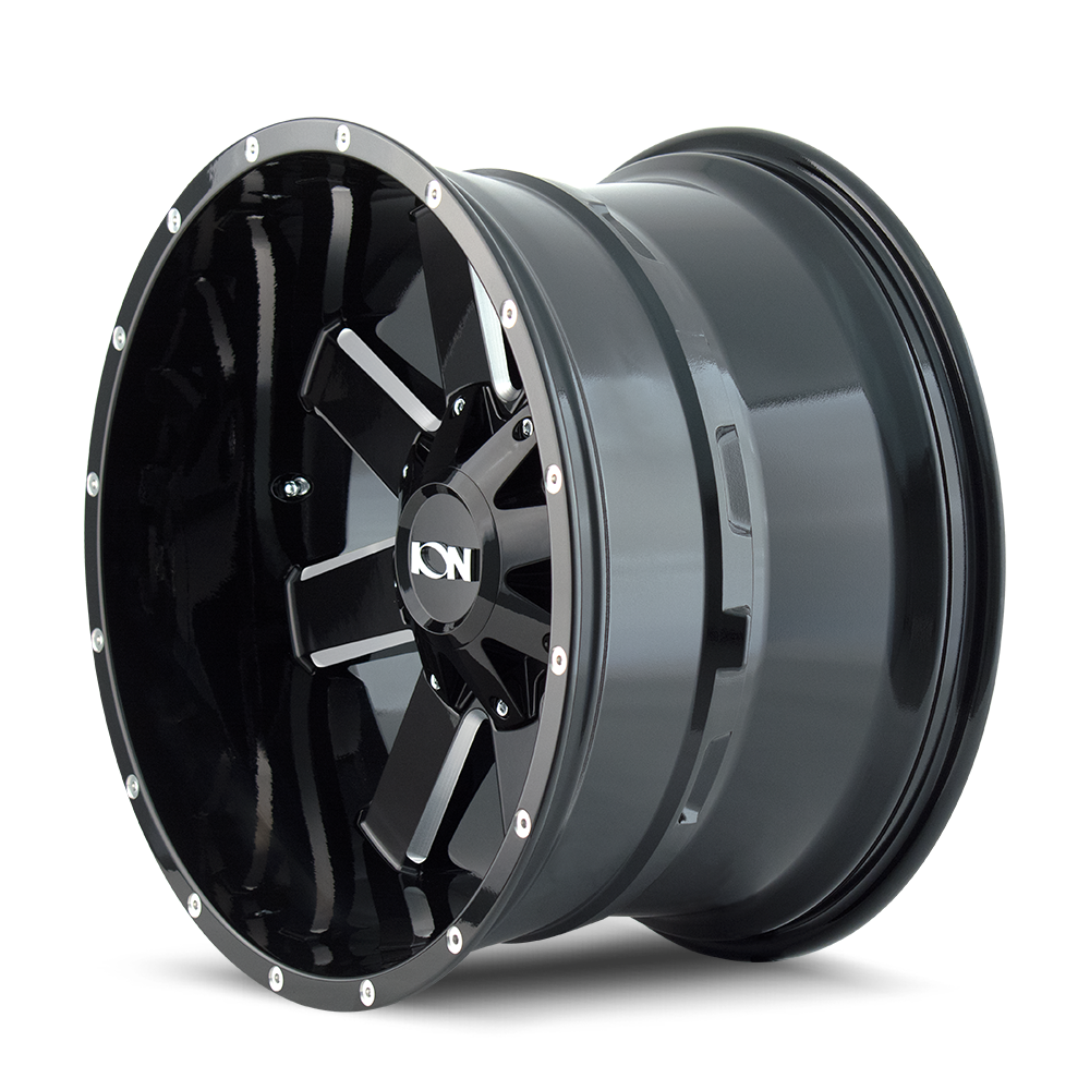 18x9 ion alloy 141 gloss black milled wheel 6x5.5 bolt pattern 0mm offset