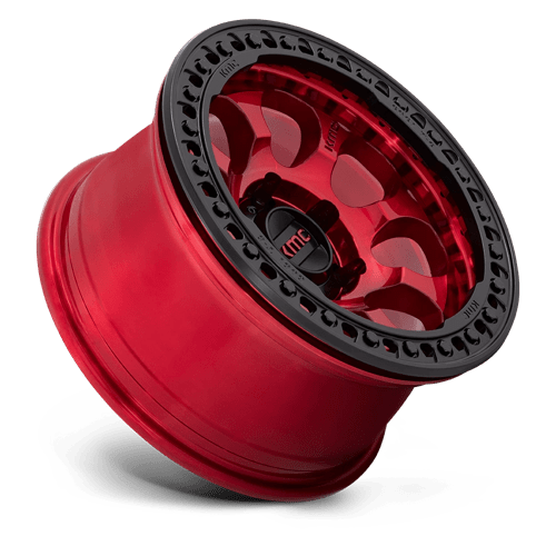 17x8 5 kmc km237 riot candy red w satin black ring beadlock wheel 6x5.5 bolt pattern 0mm offset