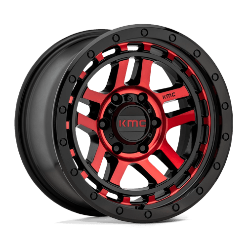 17x8 5 kmc km540 recon gloss black mach w red tint wheel 6x5.5 bolt pattern 18mm offset