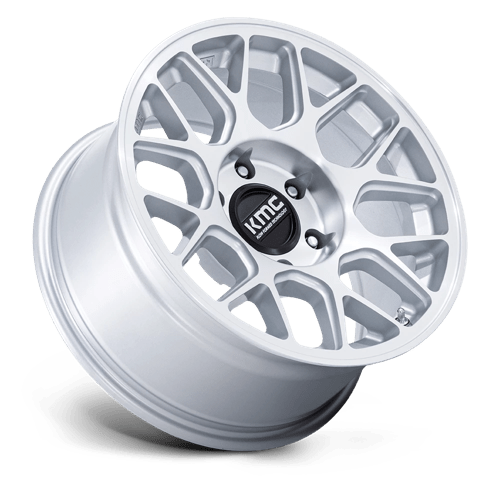 17x8 5 kmc km730 hatchet gloss silver w machined face wheel 6x5.5 bolt pattern 25mm offset